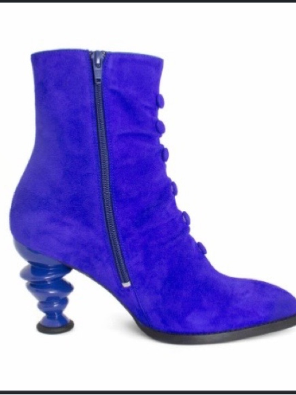NWT - John Fluevog Cobalt Blue Suede Pointed Button Ankle Boots (Jyoti)